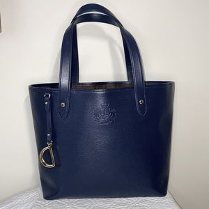 Ralph Lauren navy blue leather tote bag